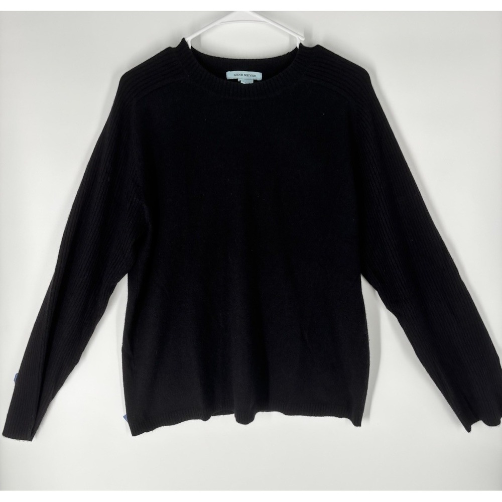 Y2K Gene Meyer Men Cashmere  Sweater Sz L Black Ribbed Sleeves Minimalist Office
